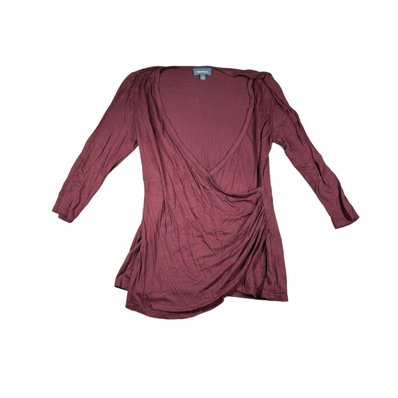 ModCloth Women Top Blouse Faux‎ Wrap Burgundy Career Workwear Shirt Large - Picture 1 of 6